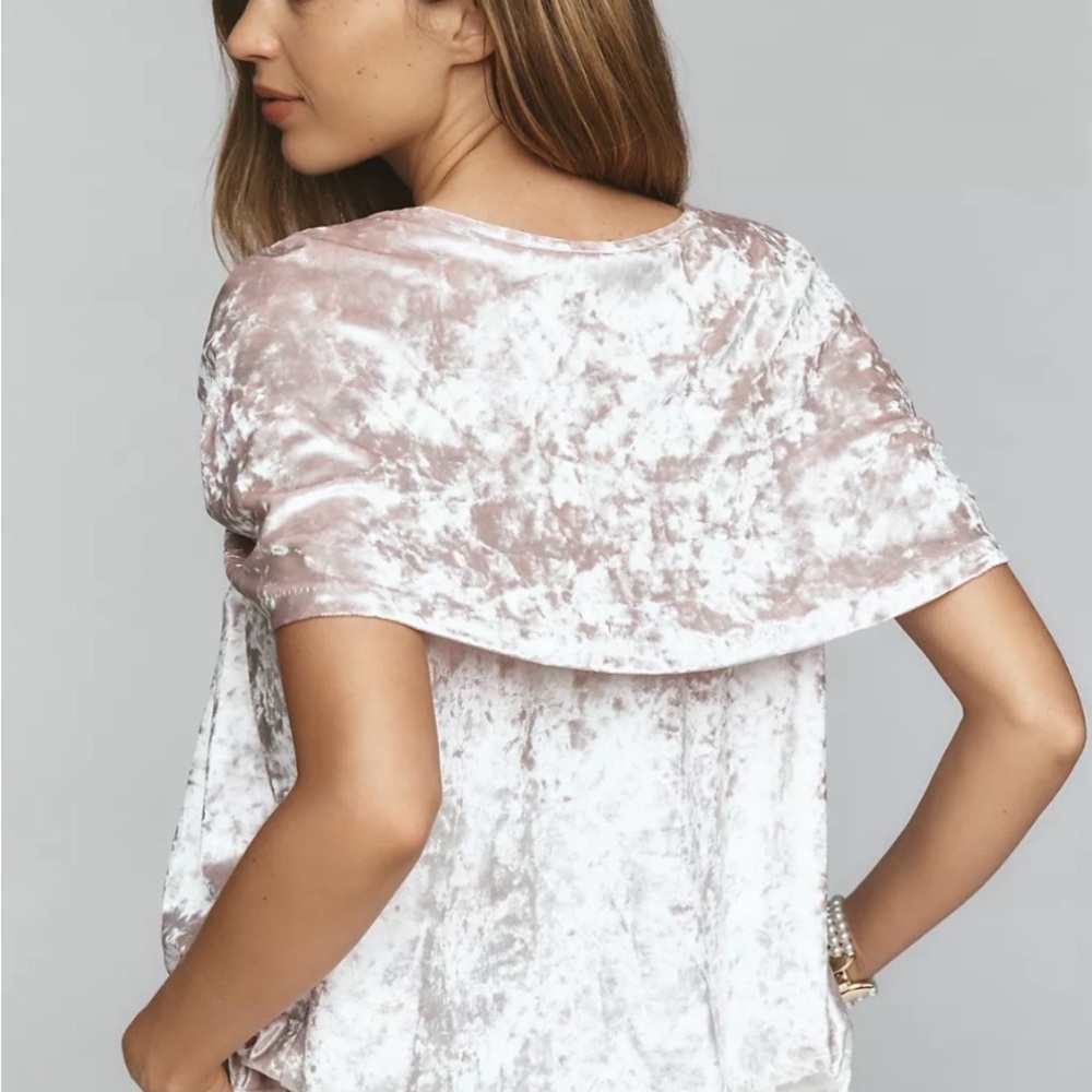 Anthropologie Maeve Short-Sleeve Drapey Velvet Tee - Picture 7 of 10